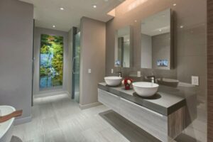Badezimmer Design : Bodenebene Dusche Nachrüsten Badezimmer Streichen Statt Fliesen Modern Einrichtung Grau Wand Bodenebene Dusche Nachrüsten