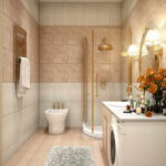 Badezimmer Design : Kleines Bad Renovieren Badezimmer Mit Holztür Wand Fliesen Leiter Handtuchhalter Toilette Glas Dusche Kleines Bad Renovieren