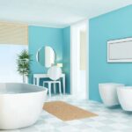 Badezimmer Style : Badezimmer Dekorieren Badezimmer Tuerkise Wandfarbe Freistehende Badewanne Bidet Schachbrett Bodenfliesen Badezimmer Dekorieren