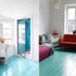Badezimmer Style : Badezimmer Dekorieren Vorher Nachher Tuerkis Gestrichener Holzboden Waschtisch Wohnraum Rotes Sofa Badezimmer Dekorieren