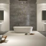 Moderne Küchen : Badezimmer Farbkonzept Badezimmer Graue Steinoptik Akzentwand Freistehende Badewanne Zwei Standwaschbecken Kugelleuchten Küchenarbeitsplatte Vergleich Moderne Küchen : Badezimmer Farbkonzept Badezimmer Graue Steinoptik Akzentwand Freistehende Badewanne Zwei Standwaschbecken Kugelleuchten Küchenarbeitsplatte Vergleich