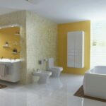 Badezimmer Style : Badezimmer Grundriss Badezimmer Gelbe Wandfarbe Mosaikwand Doppelwaschtisch Eckbadewanne Bidet Kleines Gäste-WC Modern Gestalten Badezimmer Style : Badezimmer Grundriss Badezimmer Gelbe Wandfarbe Mosaikwand Doppelwaschtisch Eckbadewanne Bidet Kleines Gäste-WC Modern Gestalten