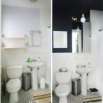 Badezimmer Style : Badezimmer Grundriss Vorher Nachher Gaestebad Schwarze Wandfarbe Standwaschbecken Haengeleuchte Badezimmer Grundriss