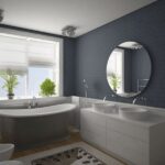 Badezimmer Design : Badezimmer Ohne Fliesen Badezimmer Anthrazit Wandfarbe Freistehende Badewanne Doppelwaschtisch Spiegel Rund Badezimmer Streichen Kosten