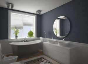 Badezimmer Style : Badezimmer Ohne Fliesen Badezimmer Anthrazit Wandfarbe Freistehende Badewanne Doppelwaschtisch Spiegel Rund Badezimmer Ohne Fliesen