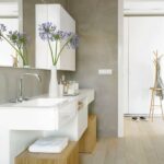 Moderne Küchen : Badezimmer Ohne Fliesen Badezimmer Grauer Betonputz Weisser Waschtisch Agapanthus Schrank Küche Mit Theke Planen