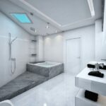 Badezimmer Style : Badezimmer Ohne Fliesen Badezimmer Weiss Graue Steinoptik Badewanne Podest Deckenbeleuchtung Glasdusche Kleines Bad Mit Dachschräge Einrichten Badezimmer Style : Badezimmer Ohne Fliesen Badezimmer Weiss Graue Steinoptik Badewanne Podest Deckenbeleuchtung Glasdusche Kleines Bad Mit Dachschräge Einrichten