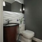 Moderne Küchen : Badezimmer Ohne Fliesen Gaestebad Graue Wandfarbe 3d Wandpaneele Rundes Standwaschbecken Pendelleuchten Küche Ohne Oberschränke