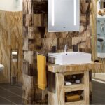 Badezimmer Style : Badezimmer Trends 2027 Badezimmer Sandstein Optik Wandverkleidung Aufsatzwaschbecken Duschkabine Dunkle Bodenfliesen Kleines Bad Renovieren
