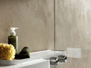 Küchenfronten : Badsanierung Kosten Und Ideen Nahaufnahme Spachtelputz Wand Beige Struktur Duscharmatur Glaswand Kuchengriffe Wechseln Küchenfronten: Badsanierung Kosten Und Ideen Nahaufnahme Spachtelputz Wand Beige Struktur Duscharmatur Glaswand Kuchengriffe Wechseln