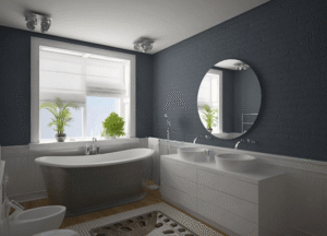 Moderne Küchen: Freistehende Badewanne Im Kleinen Bad Badezimmer Anthrazit Wandfarbe Freistehende Badewanne Doppelwaschtisch Spiegel Rund Küche Ohne Oberschränke