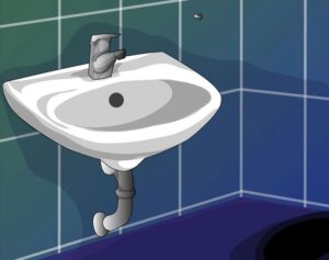 Fliesen & Farben : Fugen Im Bad Erneuern Illustration Waschbecken Gruenblaue Fliesen Wasserflecken Wand Fugen Im Bad Erneuern