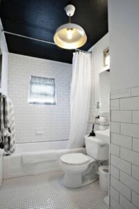 Badezimmer Style : Handtuchheizkorper Oder Fussbodenheizung Handtuchheizkoerper Badezimmer Schwarze Decke Weisse Metrofliesen Handtuchheizkörper Oder Fußbodenheizung Im Bad?