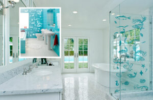 Badezimmer Style: Kleines Badezimmer Mit Dusche Maritimes Badezimmer Mit Tuerkisfarbenen Fischmotiven Und Glasdusche Badezimmer Trends 2027
