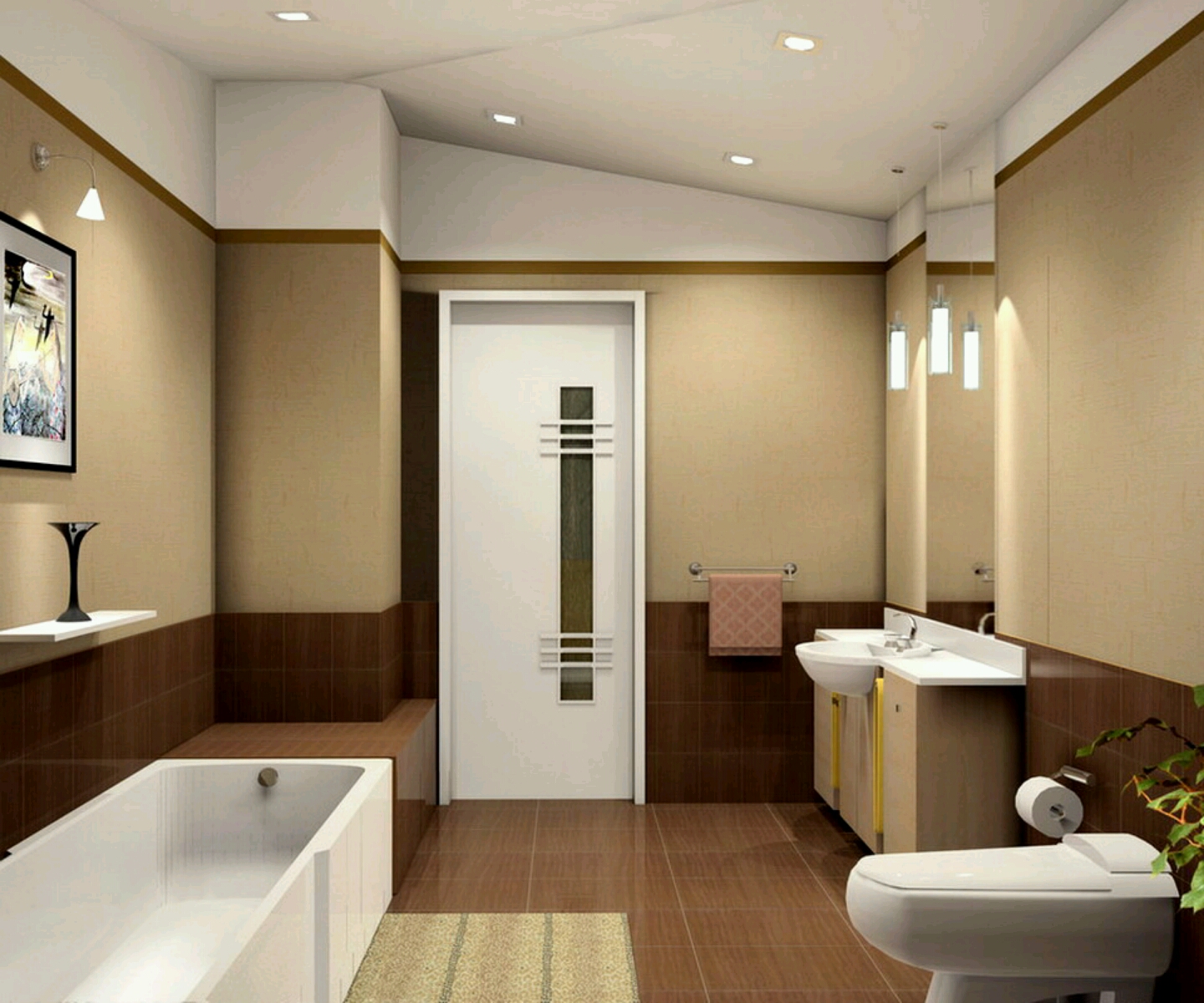Badezimmer Style : Kleines Badezimmer Mit Dusche Modernes Badezimmer Mit Braunen Fliesen Und Weisser Tuer Wellness-Bad Zu Hause Gestalten