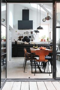 Moderne Küchen : Kuche Mit Theke Planen Loftkueche Mit Schwarzer Dunstabzugshaube Und Haengenden Pfannen Küche Mit Theke Planen Moderne Küchen : Kuche Mit Theke Planen Loftkueche Mit Schwarzer Dunstabzugshaube Und Haengenden Pfannen Küche Mit Theke Planen