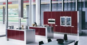 Moderne Küchen : Kuchenfronten Streichen Rote Glasfront Kuche Zwei Kochinseln Edelstahl Panoramafenster Küchenarbeitsplatte Vergleich Moderne Küchen: Kuchenfronten Streichen Rote Glasfront Kuche Zwei Kochinseln Edelstahl Panoramafenster Küchenarbeitsplatte Vergleich