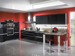Küchen Design: Kuechenboden Welcher Belag Ist Der Beste Schwarze Hochglanzkueche Mit Roten Waenden Und Barhockern Küche Im Landhausstil Einrichten