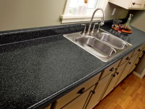 Badezimmer Style : Moderne Waschtische Schwarze Gesprenkelte Arbeitsplatte Doppelspule Holzschranke Moderne Waschtische