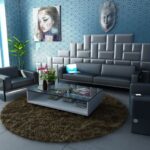 Wohnzimmer Ideen : Moderne Wohnzimmer Deko Ideen Blaues Wohnzimmer Sechseck Tapete Ledersofa Runder Zotteleppich Moderne Wohnzimmer Deko Ideen