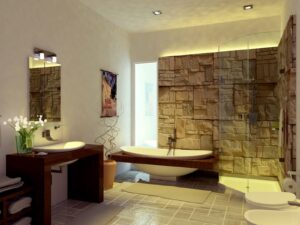Badezimmer Style : Platzsparende Badewanne Natursteinwand Badezimmer Freistehende Badewanne Glasdusche Platzsparende Badewanne Für Kleine Bäder Badezimmer Style : Platzsparende Badewanne Natursteinwand Badezimmer Freistehende Badewanne Glasdusche Platzsparende Badewanne Für Kleine Bäder