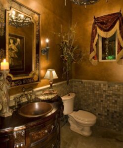 Badezimmer Style : Stauraum Im Kleinen Bad Toskanisches Gaeste Wc Kupferwaschbecken Verzierter Spiegel Stauraum Im Kleinen Bad: 12 Clevere Lösungen