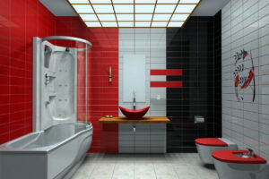 Küchenfronten: Walk In Dusche Fur Kleine Bader Rot Schwarz Weisse Fliesen Badezimmer Eckdusche Kuchengriffe Wechseln