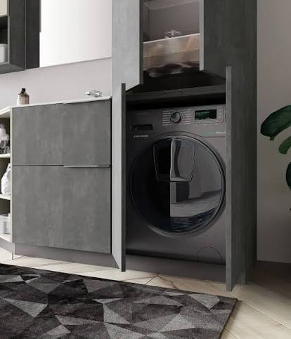 grauer schrank waschmaschine ecknische