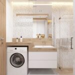 Badezimmer Style : Waschmaschine Im Kleinen Bad Unterbringen Holzarbeitsplatte Waschmaschine Glasdusche Waschmaschine Im Kleinen Bad Unterbringen