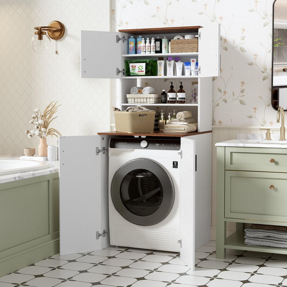 weisser schrank waschmaschine badezimmer stauraum