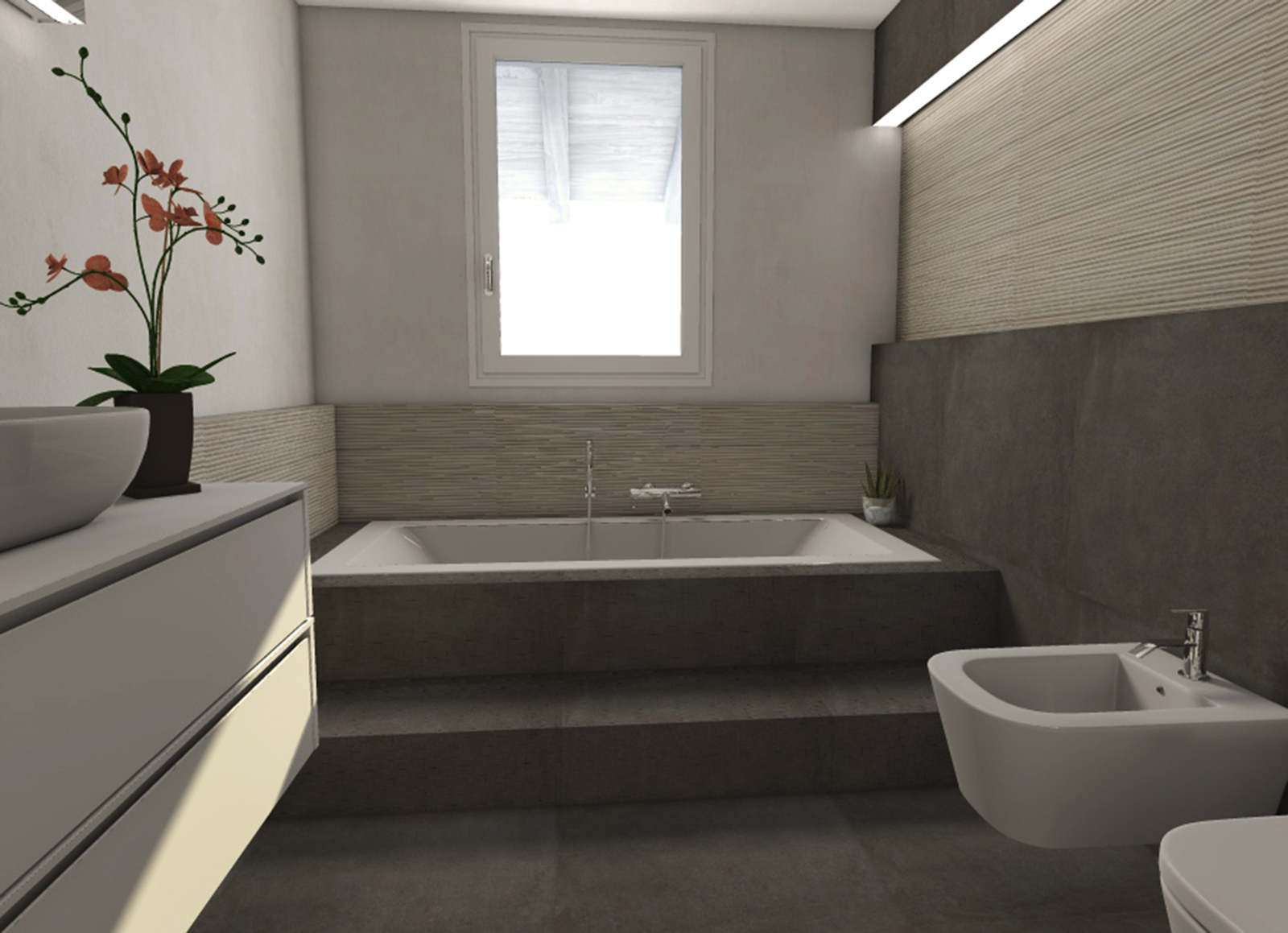 wellness bad blaues gaeste wc mit aufsatzbecken und mustertapete